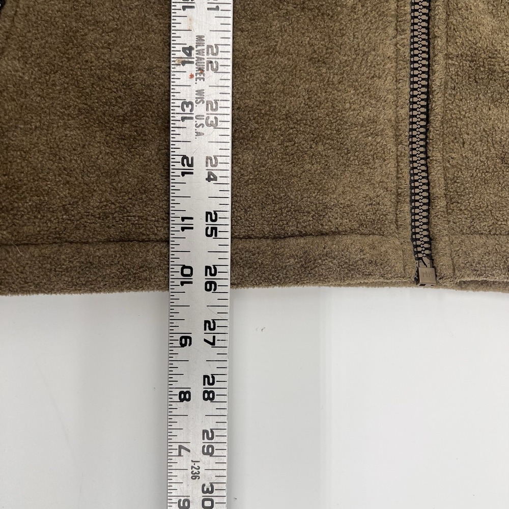 Orvis Vest Mens Large Brown Green Fleece Faux Leather Trim Sherpa Collar Pocket - Picture 6 of 6
